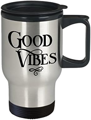 Dobre vibracije putnička šalica - sentimentalna, motivacijska, inspirativna kava čaj za čaj s pozitivnim uzdižućim izrekama, izvrsnim