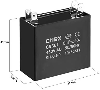 UXCELL Stropni kondenzator ventilatora CBB61 8UF 450V AC Dvostruko umetanje metaliziranih polipropilenskih filmskih kondenzatora 47x23x41mm