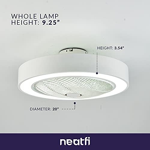 Neatfi 20 inča moderni stropni ventilator bez oštrica s LED svjetlom, 3 brzina daljinskog upravljača, 7 pvc lopatica, 3 promjenjive