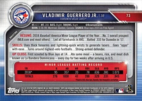 2019. Bowman Chrome Baseball 73 Vladimir Guerrero Jr. Rookie Card