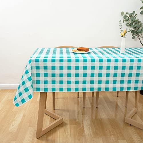 Modmate vinilni stolnjak s flanelom podlogom za stolove za pravokutnike, plava plava teal i bijela karirana vodootporna tkanina od