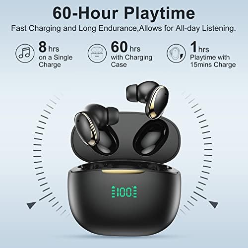FOF bežični uši 60h reprodukcija Bluetooth 5.3 Slušalice ENC Otkazivanje buke u ušim slušalica IPX6 vodootporna s LED zaslonom ušnih