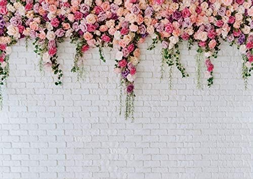 Ltlyh 10x8ft bijela ciglana zidna cvijeća Pozadina proljetna tema pozadina fotografije za majčin dan Valentinovo svadbena svadbena