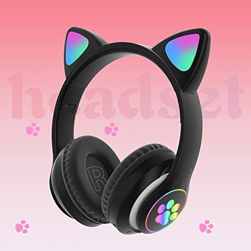 Slušalice za igre za djecu, 5.0 za djecu i odrasle s LED svjetlima za mačje uši bežične slušalice za igre sklopive i rastezljive Slušalice