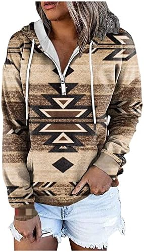 Ženski dugi rukavi Geometrijski print Hoodie Tops Vintage Quarter Zip casual izvlačenje lagane lagane tunike pulover
