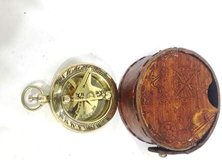 Nautički mesingani gumb za vintage stil kompas s smeđom kožnom kutijom rustikalni vintage pokloni za dekor doma