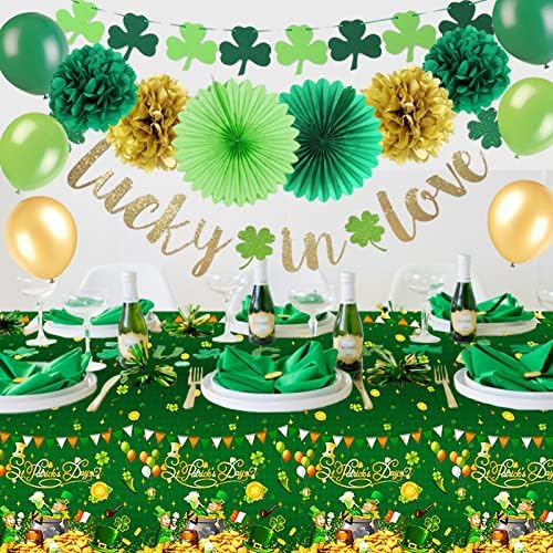 JSCODO 3PCS St. Patrick's Day Tablecloth, 54 x 108 inčni pravokutnik Zeleni irski stol za djetelinu, krpe za jednokratnu upotrebu plastičnog