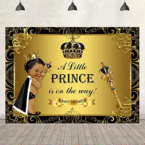 Ticuenicoa 5x3ft prince baby tuš pozadinu crno zlato mali princ je na putu za fotografiju pozadine za dječake novorođenče Oh dječaka